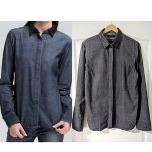 rag & bone/JEAN | The Classic Chambray Shirt with Leather Collar in Tinted Resin